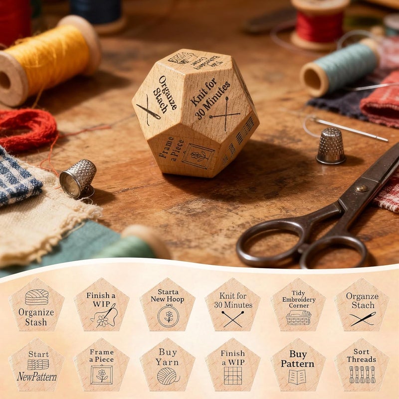 oyeftp Store Quilter's Dice, Handmade Wooden Quilting Decision Dice with 12 Engraved Sewing Tasks, Fun Quilting Motivation Tool for Quilters, Sewists & Craft Lovers, Creative Gift for Sewing Enthusiasts - Image 3